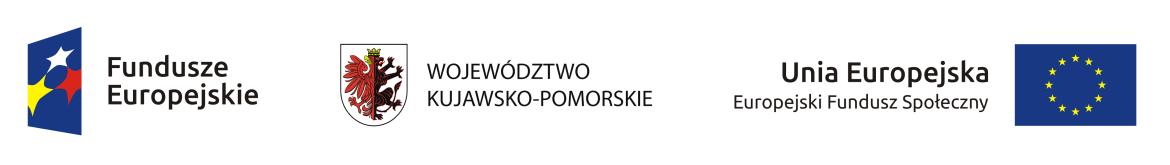 Rysunek przedstawia logo Funduszy Europejskich, Województwa Kujawsko-Pomorskiego i Europejskiego Funduszu Społecznego