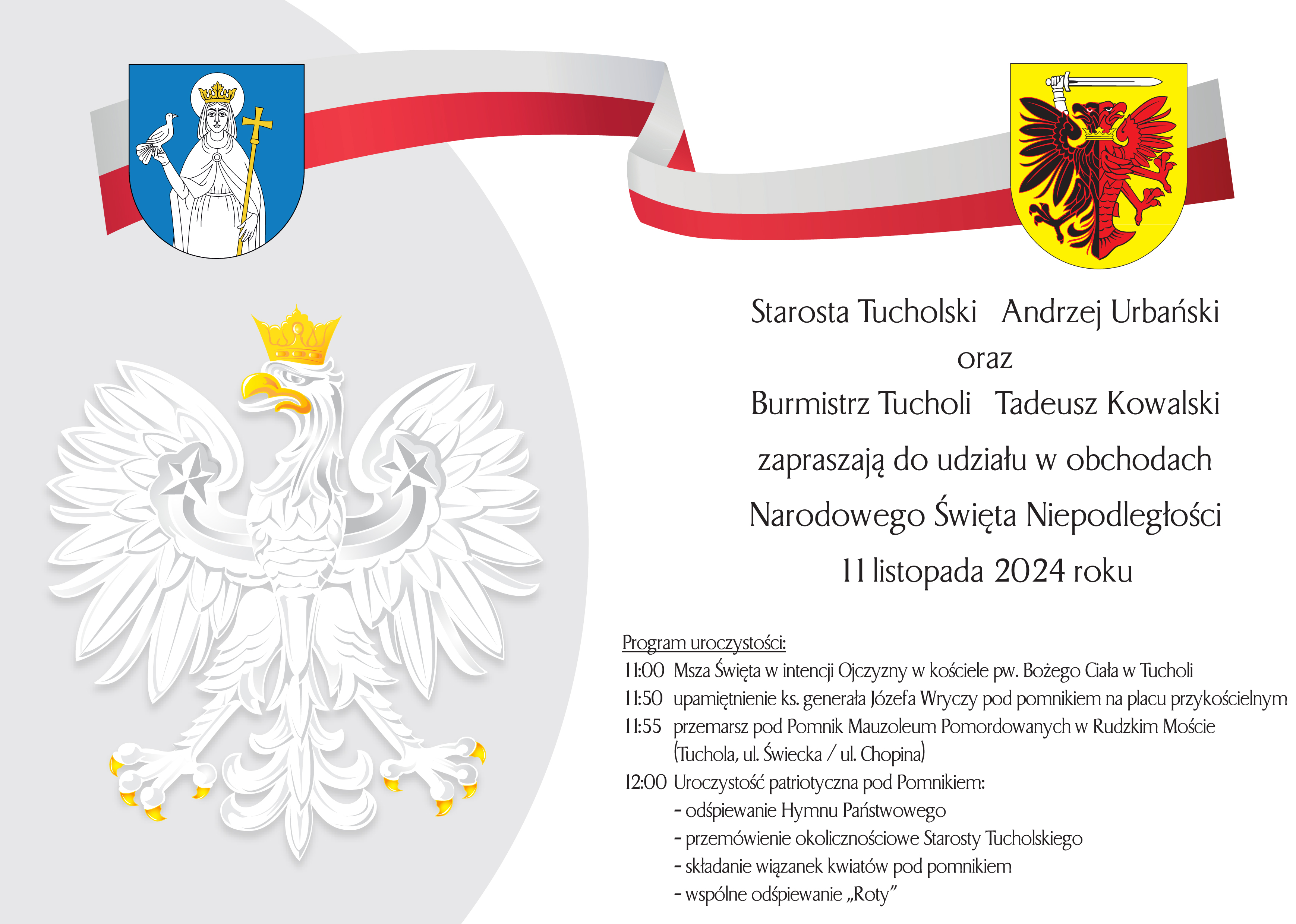 Plakat - zaproszenie na powiatowe obchody Narodowego Dnia Niepodległości