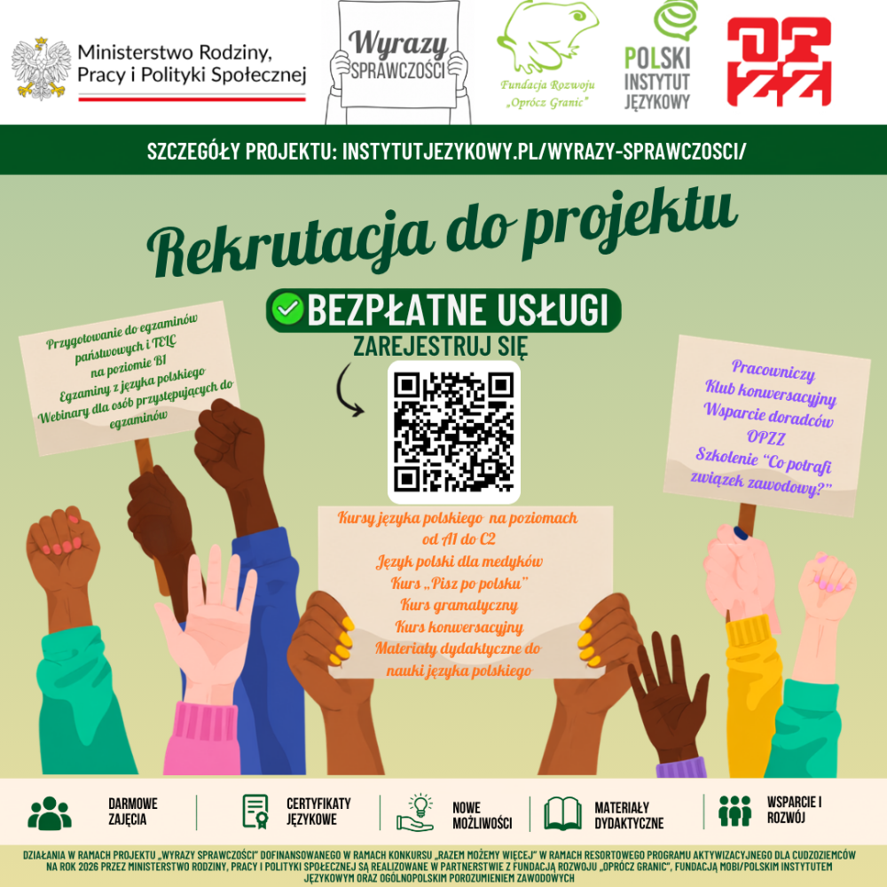 Baner - rekrutacja do projektu "Wyrazy sprawczości" werja polska